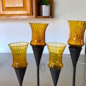 VTG Amber glass peg votive candle holder- Set of 4 *Black Stands NOT included*